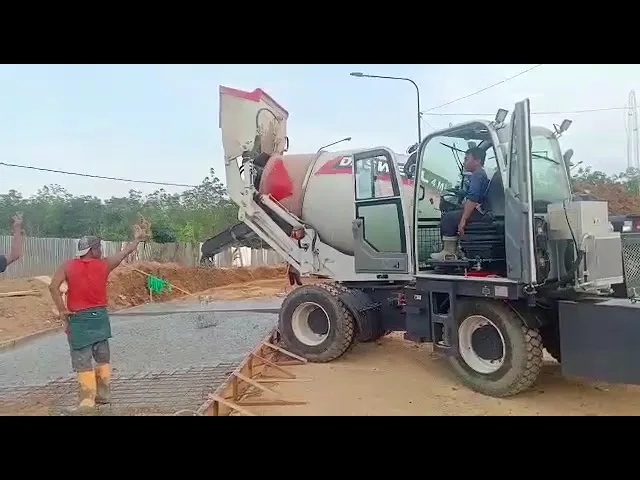 Custom concrete mixing solution delivered for indonesian island road project 3 self loading concrete mixer truck working